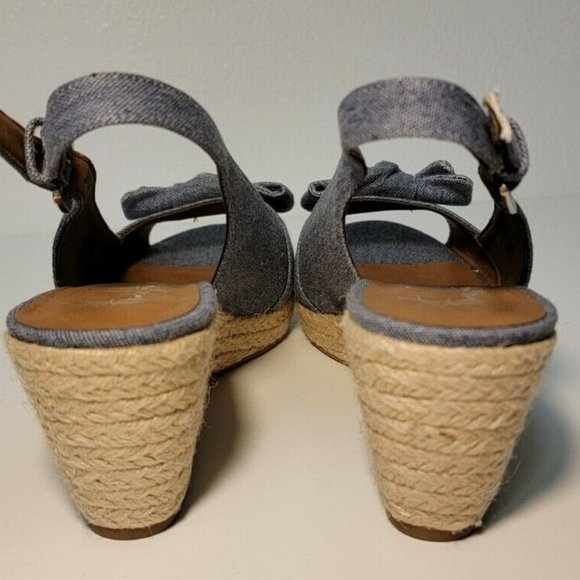 Franco Sarto Camino Blue Denim Espadrille Wedge Sandal Size 8.5 Bow Womens - Picture 3 of 10